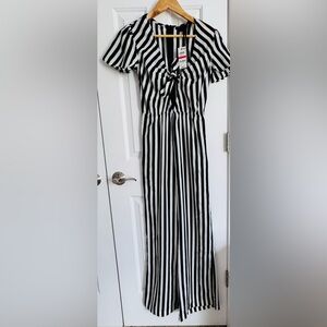 Material Girl Black and White Striped Jumpsuit